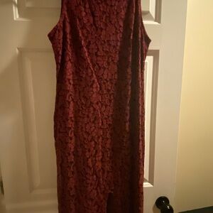 Vici Burgundy Floral Lace Midi Dress